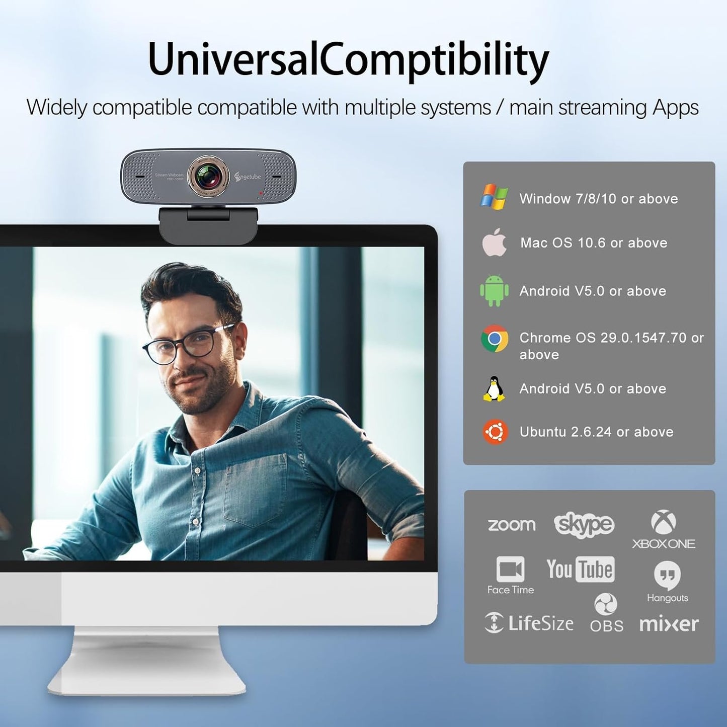 Angetube 1080P HD Webcam with Privacy Shutter Dual Noise-Cancelling Mic PC Camera Webcams, Wide 90° View, USB Plug & Play for Video Conferencing, Streaming, Zoom/Skype/YouTube for PC/Desktop/Laptop