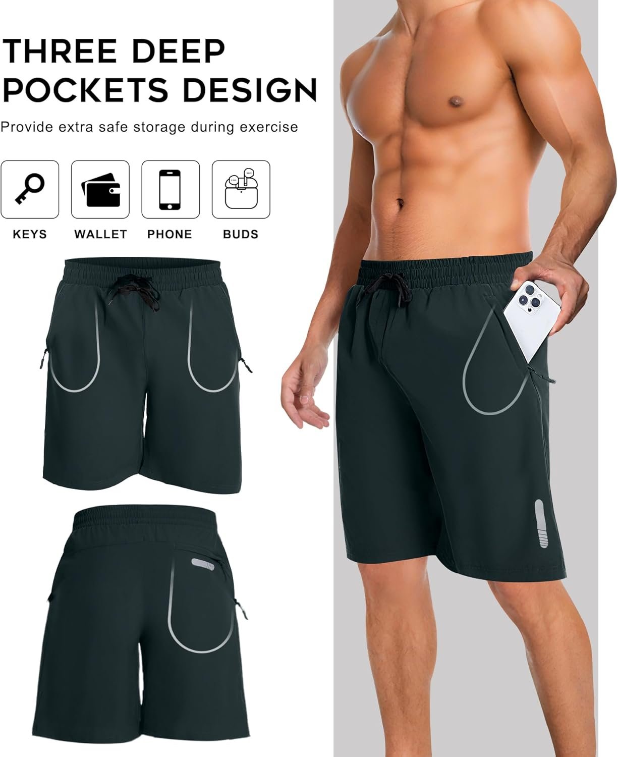 Boyzn Men's 2 Pack 5"/7" Quick-Dry Hiking Shorts Elastic Waist & Zipper Pockets, Outdoor Travel Casual
