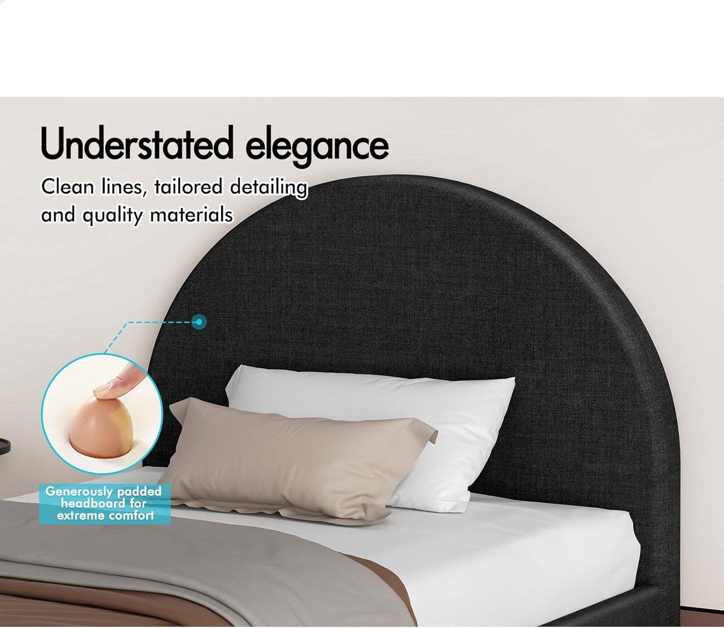 ALFORDSON Bed Frame Base Single Size with Linen Fabric Upholstery, Bed Platform Foundation with Headboard for Mattress Topper, Calla Fabric Charcoal