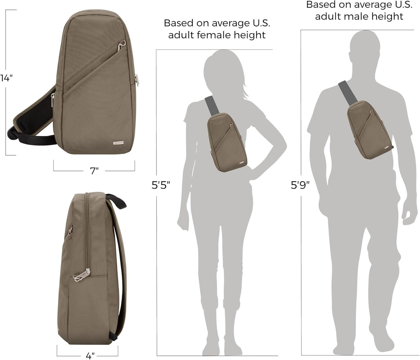 Travelon Classic Sling Bag, Nutmeg, Travelon Anti-theft Classic Sling Bag