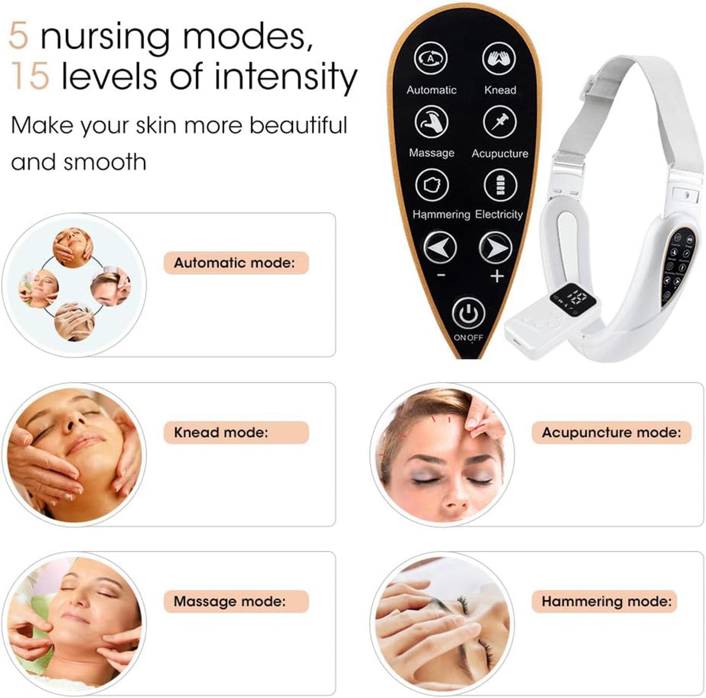 Contourflex 4-in-1 Massager for Face, Contour Flex Facial Sculpting Device for Double Chin, 5 Nursing Modes & 15 Levels of Intensity &180° Foldable, Reduces Sagging Skin (Pink)