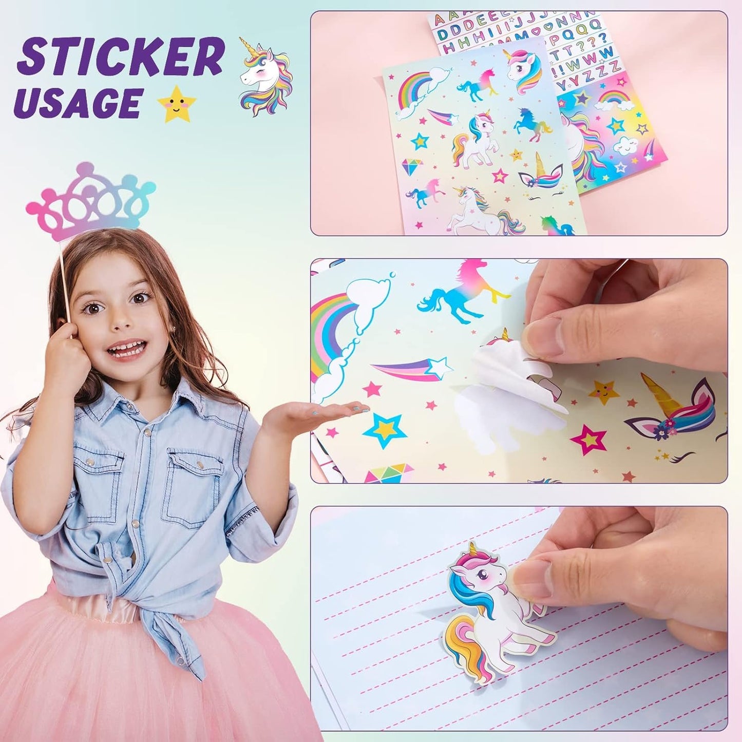 Unicorn Stationery Set - 69 PCS Letter Writing Paper Kit for Girls Kids Unicorns Gifts for Girls Stationery Writing Sheets with Envelopes Greeting Cards Stickers Ballpoint Pen