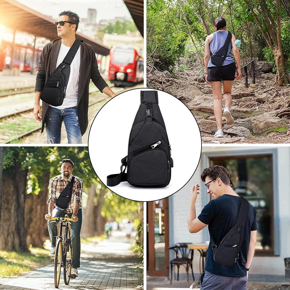 Sling Bag Backpack Chest Shoulder Bag Anti Theft Crossbody Gym Daily Backpack with USB Charging Port for Outdoor Cycling Travel Hiking