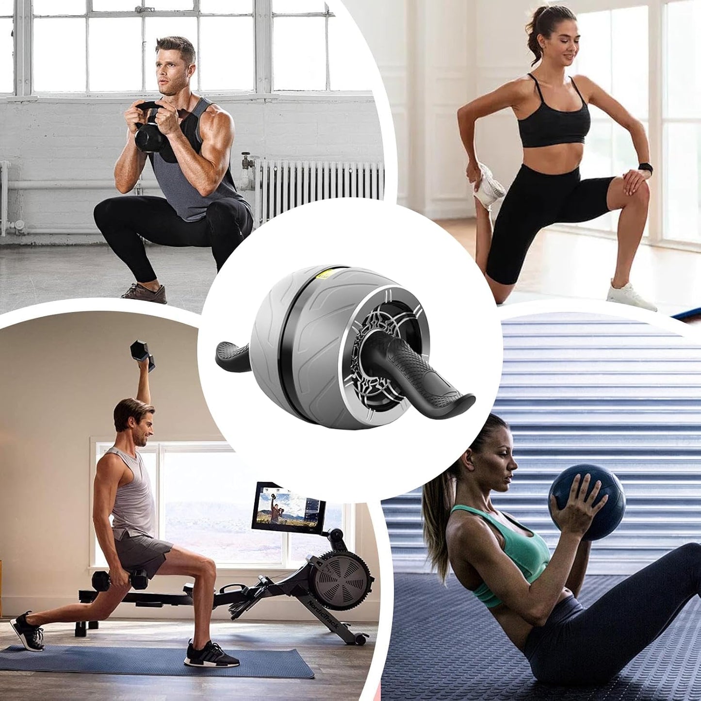 Automatic Rebound Ab Roller, Addominal Workout Trainer Wheel, Compact Fitness Gear, 37 x 16 x 13 cm per Home Gym, Apartment, Dorm, Travel Exercise and Core Strength Conveniently