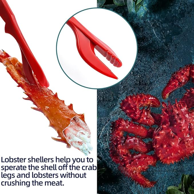 Crab Leg Crackers and Tools Set of 8, 27Pcs include 8Crab Crackers,8Lobster Shellers,8Crab Leg Forks/Picks,2Seafood Scissors& Storage Bag Heavy Duty