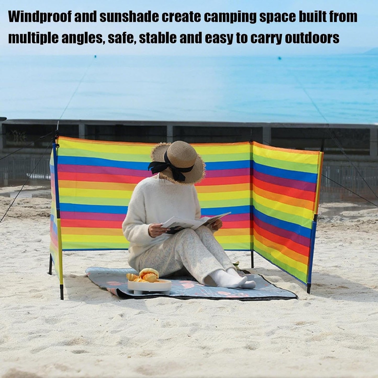 Beach Wind Blocker - Outdoor Wind Tent | Camping Privacy Screen Winds Blocker | Shelter Barrier Windproof Shade, Portable Outdoor Gear Travel Accessories For Vacation, Fishing, Backyard Fun