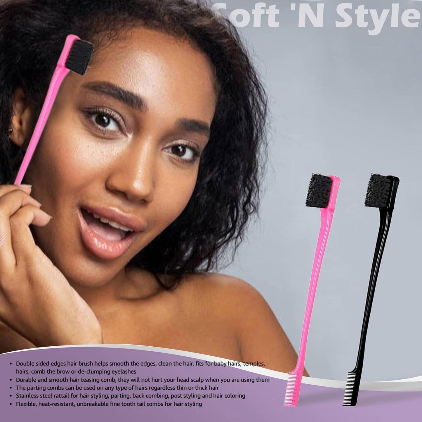(Combo (Pink & Black)) - MayaBeauty Double Sided Edge Control Hair Brush Comb Combo Pack 2 Pieces Pink and Black