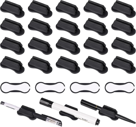 20 Pack Silicone Pen Holder, Adhesive Pen Pencil Holder for Desk & Wall Pen Holder Clips Marker Holder for Classroom Office Home Desk Accessories (Black)