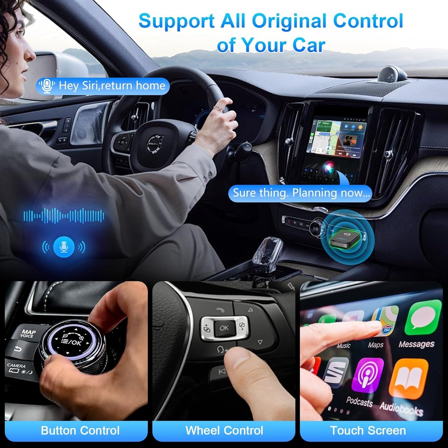 2 in 1 Wireless Carplay Adapter for iPhone, Android Auto Wireless Adpater, Plug & Play USB CarPlay Wireless Stick, Convert Wired Android Auto/Carplay to Wireless for Android 11+/iOS 10+ Phones