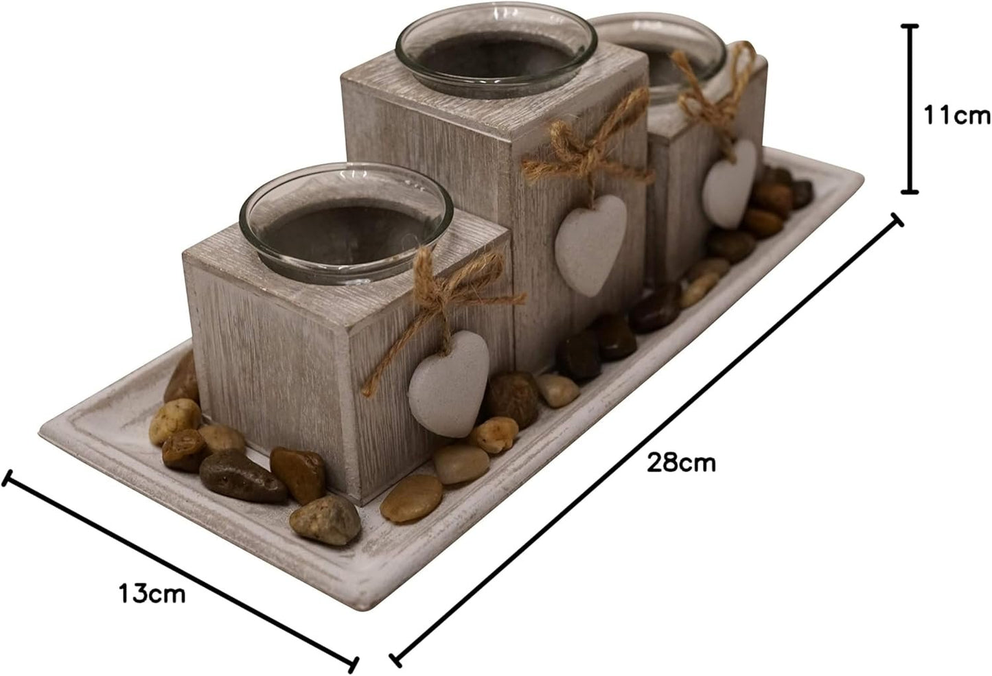 khevga Wooden Candle Tray Grey Black White with Hearts (Light Grey Small)
