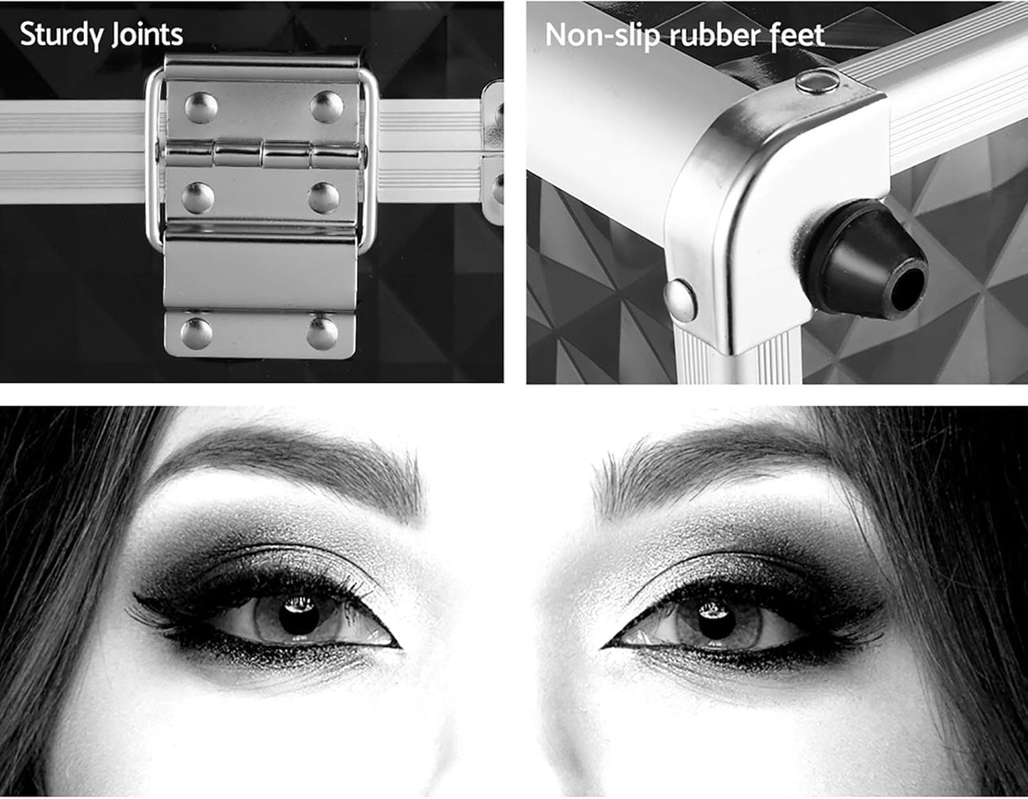 Embellir Makeup Case, Aluminium Lockable Beauty Cases Suitcase Make Up Large Organisers Storage Portable Toiletry Cosmetic Box Travel Indoor Outdoor Accessories, with 8 Dividers 4 Sliding Trays Black