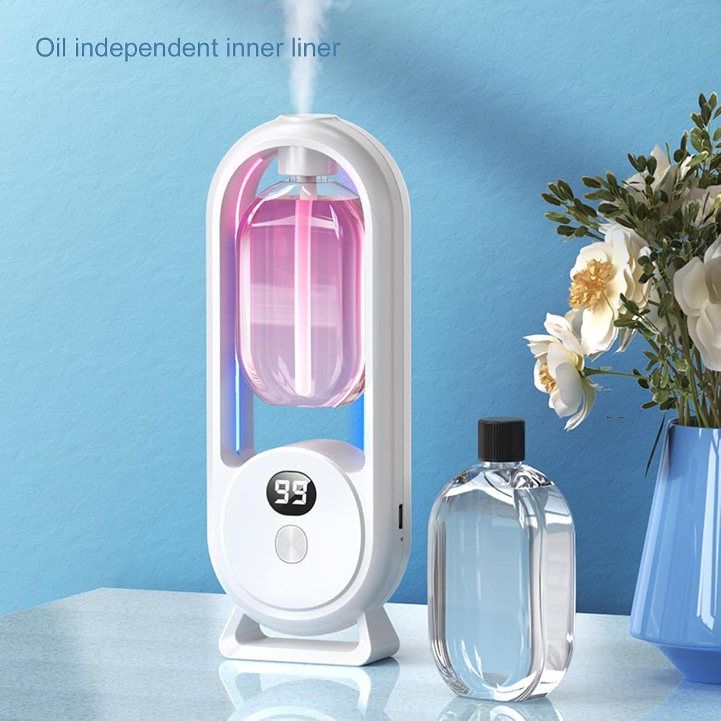 Wall Mounted Essential Oil Diffuser, Intelligent Cold Air Technology Aromatherapy Diffuser 5 Level Digital Display Control Spray Cordless Portability for Home Large Room,Office,Car