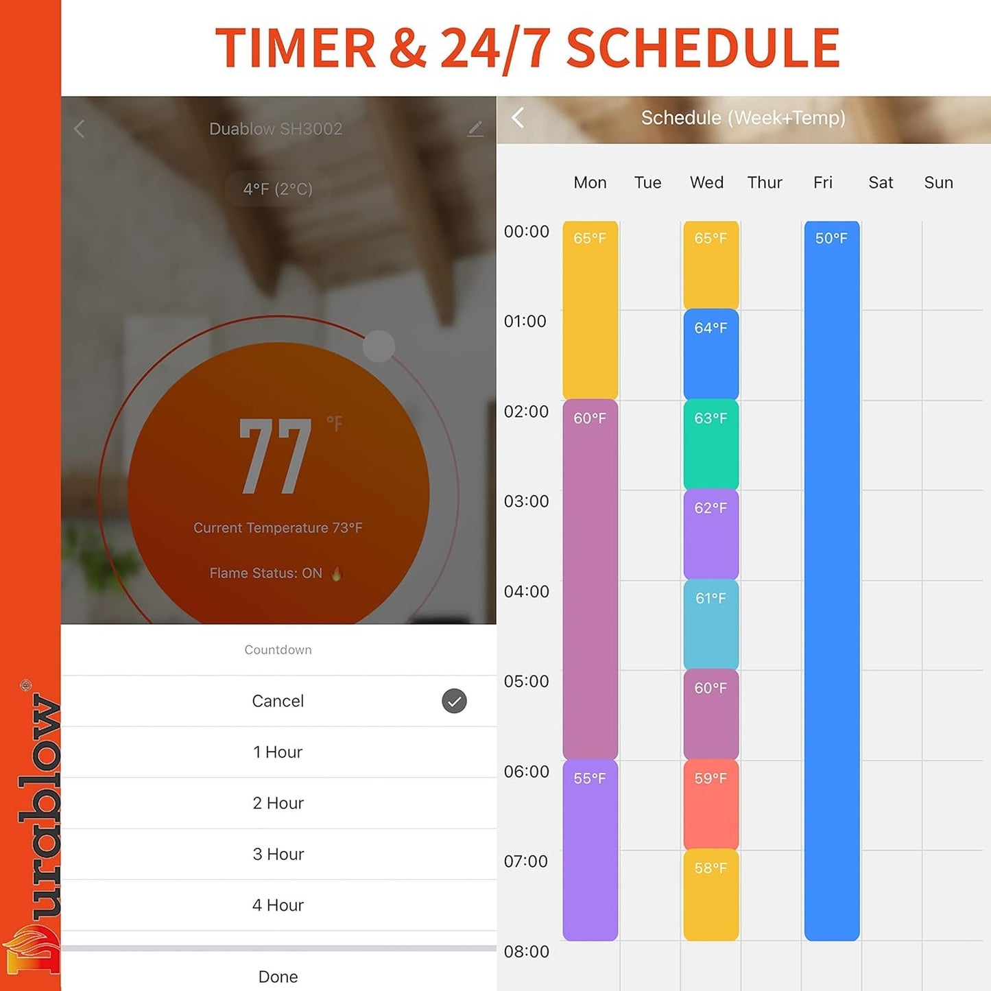 Durablow SH3002D-RH On/Off Dual WiFi (2.4G+5G) Gas Fireplace Remote Control for Millivolt Valve, Smart Home, Works with Alexa, Google Home (Timer + Wireless Thermostat + Programmable + Remote Handset)