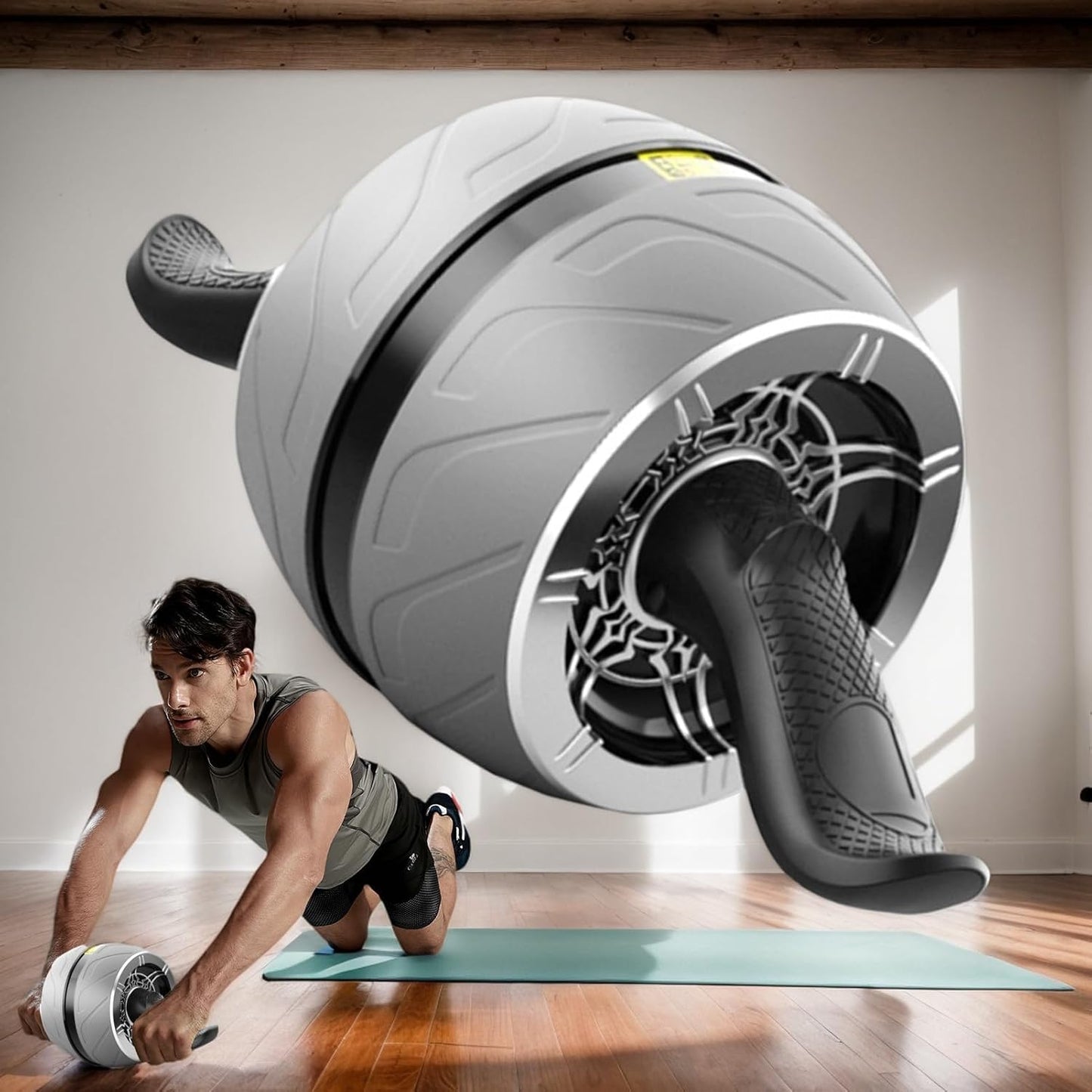Automatic Rebound Ab Roller, Addominal Workout Trainer Wheel, Compact Fitness Gear, 37 x 16 x 13 cm per Home Gym, Apartment, Dorm, Travel Exercise and Core Strength Conveniently