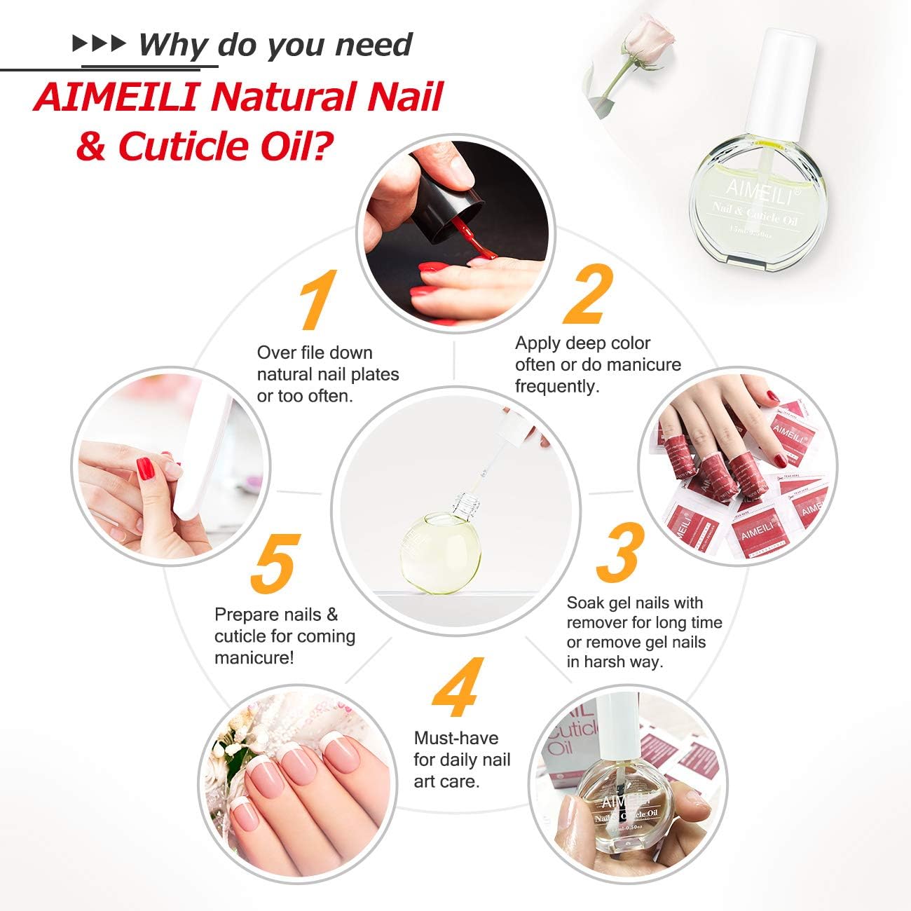 AIMEILI Natural Nail & Cuticle Oil, Cuticle Skin Care Nail Moisturizer 15ml Cruelty-free & Vegan Oil