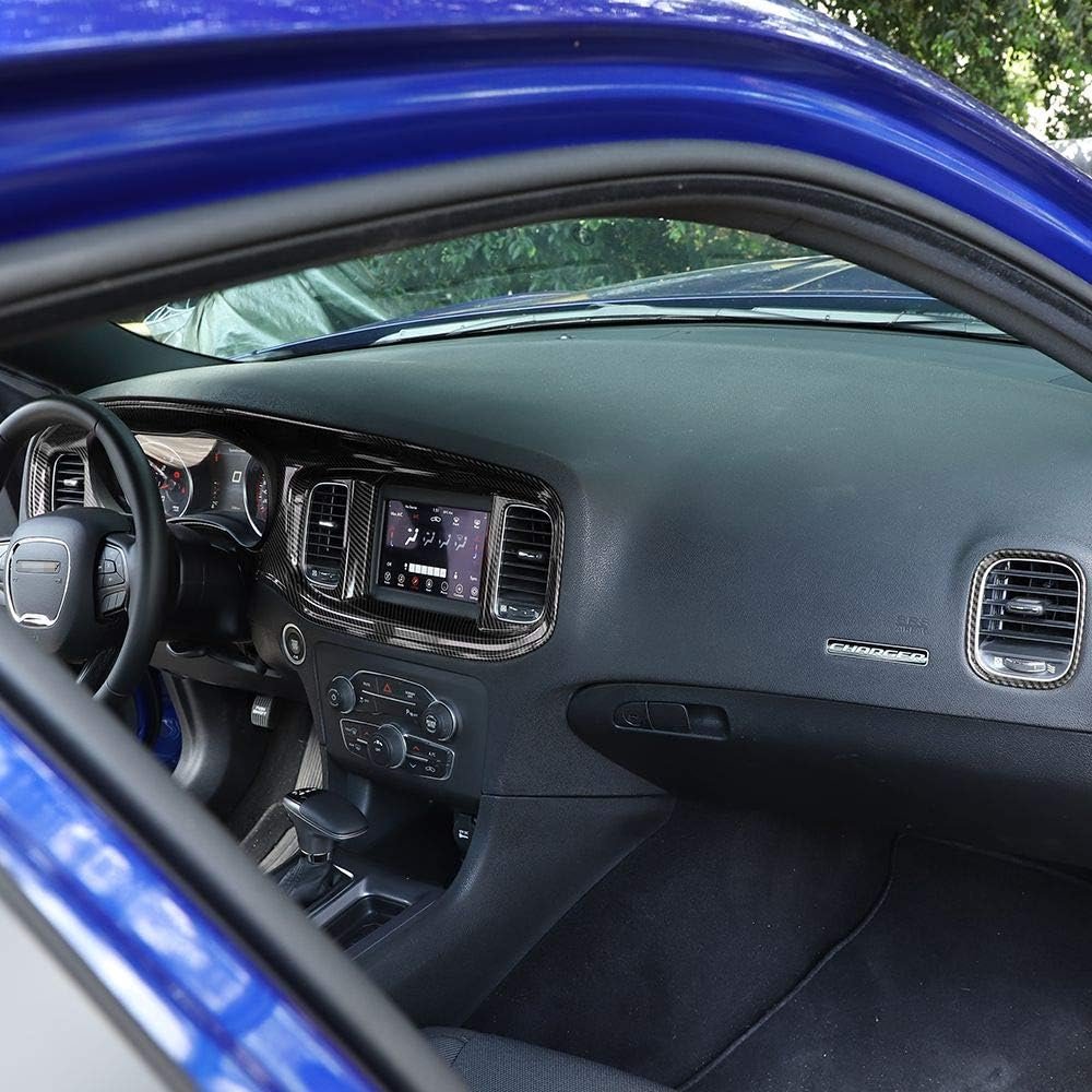 JWWY for Charger Center Consoles Dash Board Dashboard Instrument Gauge Cluster Dash Fascia Trim Panel Garnish Bezel for 2015-2025+ Dodge Charger Interior Accessories, ABS Carbon Fiber 5pcs