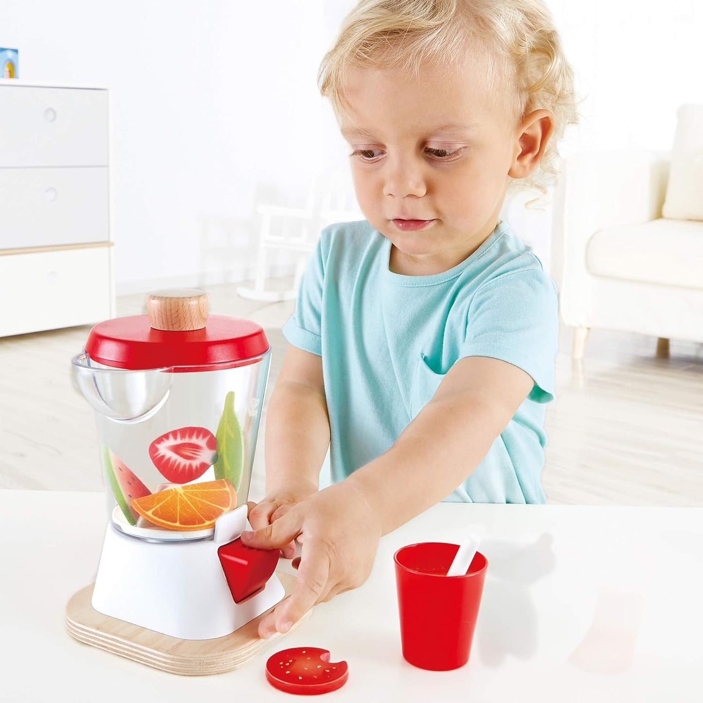 Hape Smoothie Blender Playset – Wooden Pretend Play Kitchen Toy for Kids 3+ – Includes Blender, Cups, Fruits & Veggies – Realistic Spinning Action – Healthy Eating Learning Toy