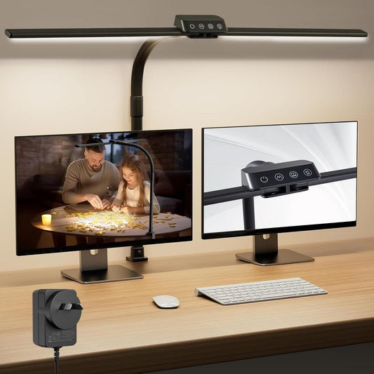 Anyuainiya Dual Head LED Desk Lamp, Desk Lamp with Clamp for Home Office, Eye-Caring Architect Light with Flexible Gooseneck, 5 Color Modes & Stepless Dimming
