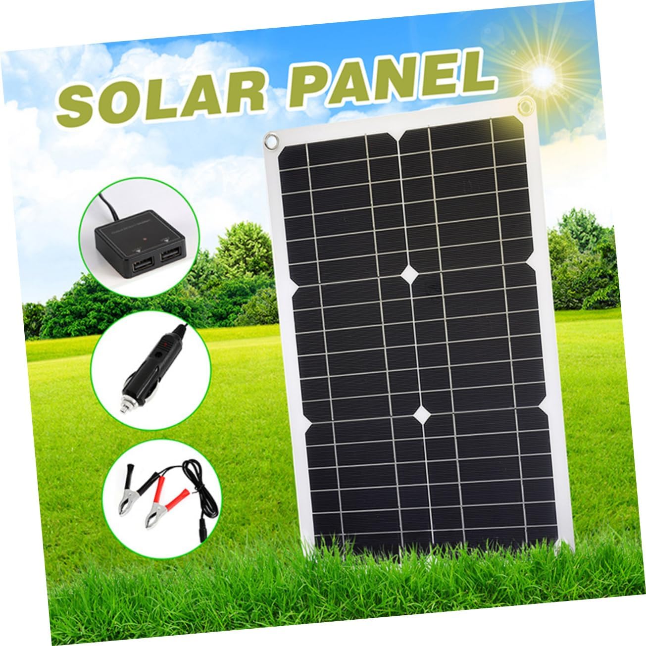 Alasum 1 Set Solar Power Charger Solar Charger Monocrystalline Solar Panel Camping Outdoor Chargers Black