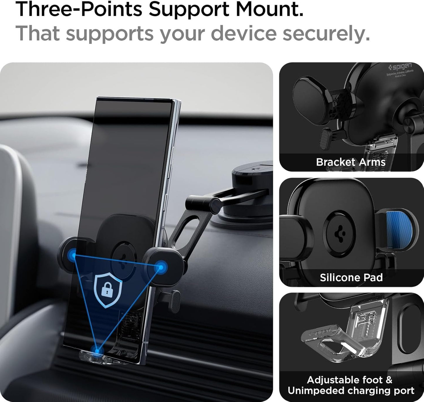Spigen OneTap Universal Car Phone Holder, Car Phone Holder for Dashboard and Windshield, Extendable Arm with Two Joints Structure for iPhone, Samsung, Xiaomi, Pixel etc