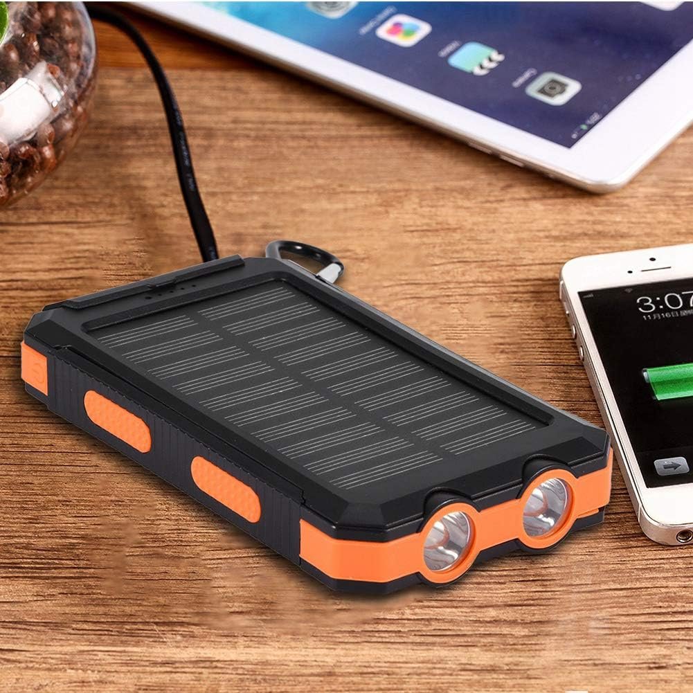 Solar Power Bank, Plastic + Silicone Material Long Use Time Charger Power Bank Great Workmanship with Compass for Travel for Outdoor Fast Charge for Sport(Black+Orange)