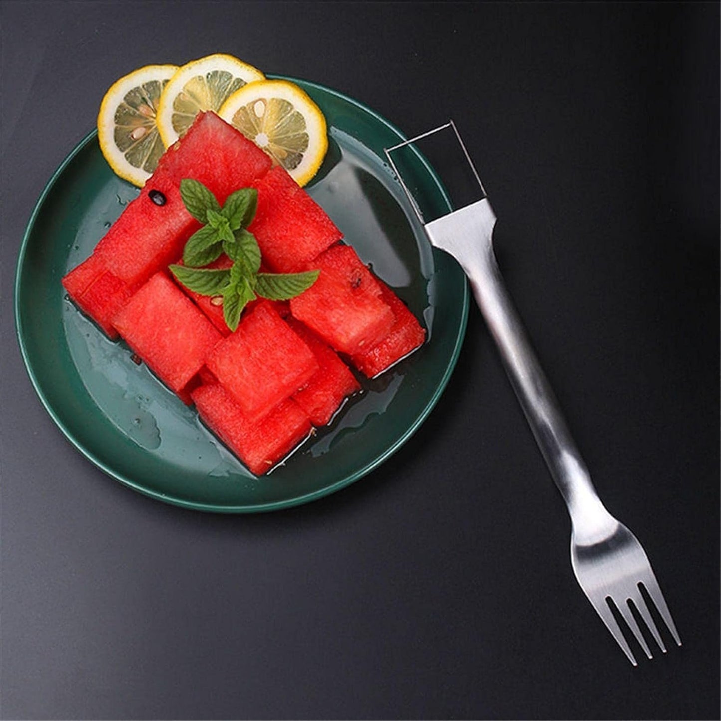 Watermelon Slicer,Watermelon Fork Slicer 2 in 1 Stainless Steel Fruit Cutter Fork Melon Cube Cutting Tool Kitchen Gadget for Fruit Cake Bread Shangjia