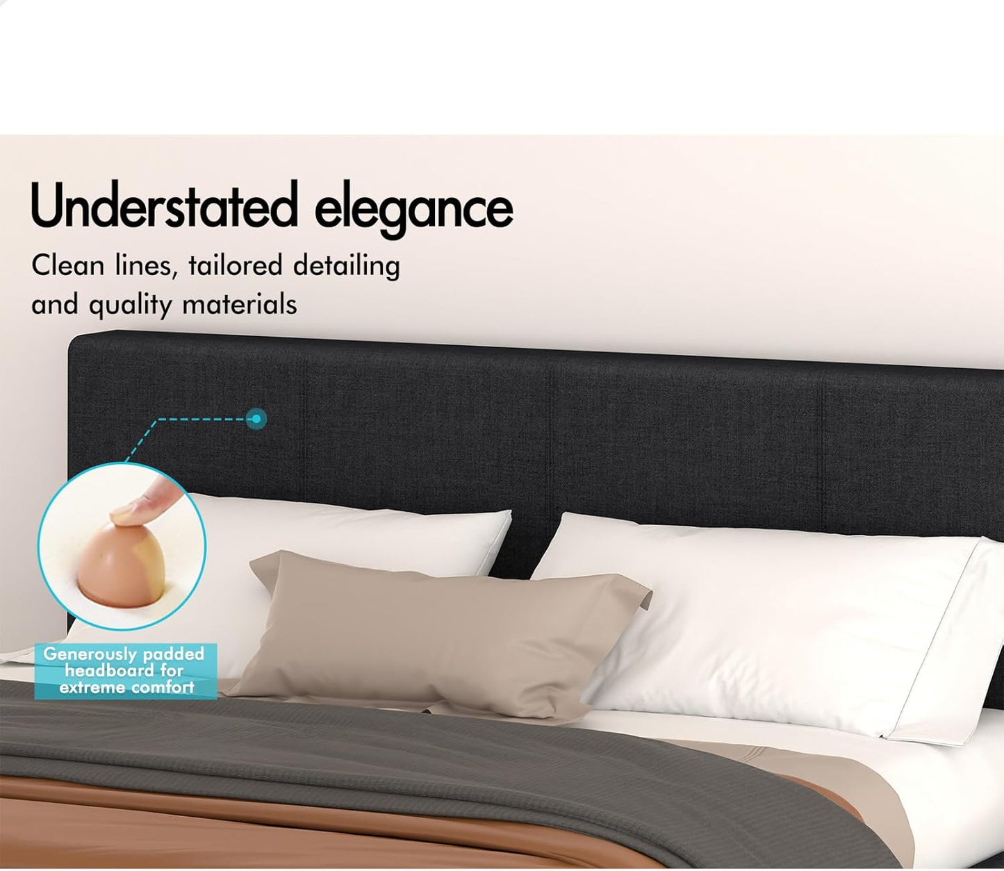 ALFORDSON Bed Frame with Gas Lift Storage Base Double Size, Bed Platform Foundation with Linen Fabric Upholstered Tufted Headboard for Mattress Topper, Tricia Fabric Charcoal