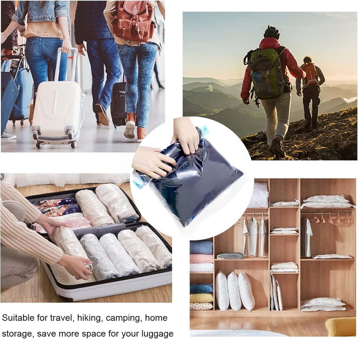 DAWNTREES 6 Pack Travel Space Saver Bags Vacuum Storage, 50x70cm,Compression Packing Cubes,Sealer Bag Roll-up Compression Storage No Vacuum Needed and Packing Organizers for Travel