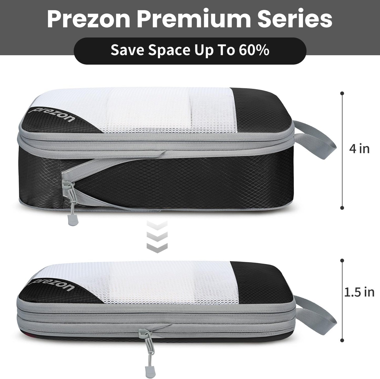 Prezon Versatile 6-Set Compression Hollow Packing Cubes, Full Open Visible Design.Space-Saving and Lightweight, Customized Cationic Material, Portable and Durable Luggage Organizer (6 Sets Black)