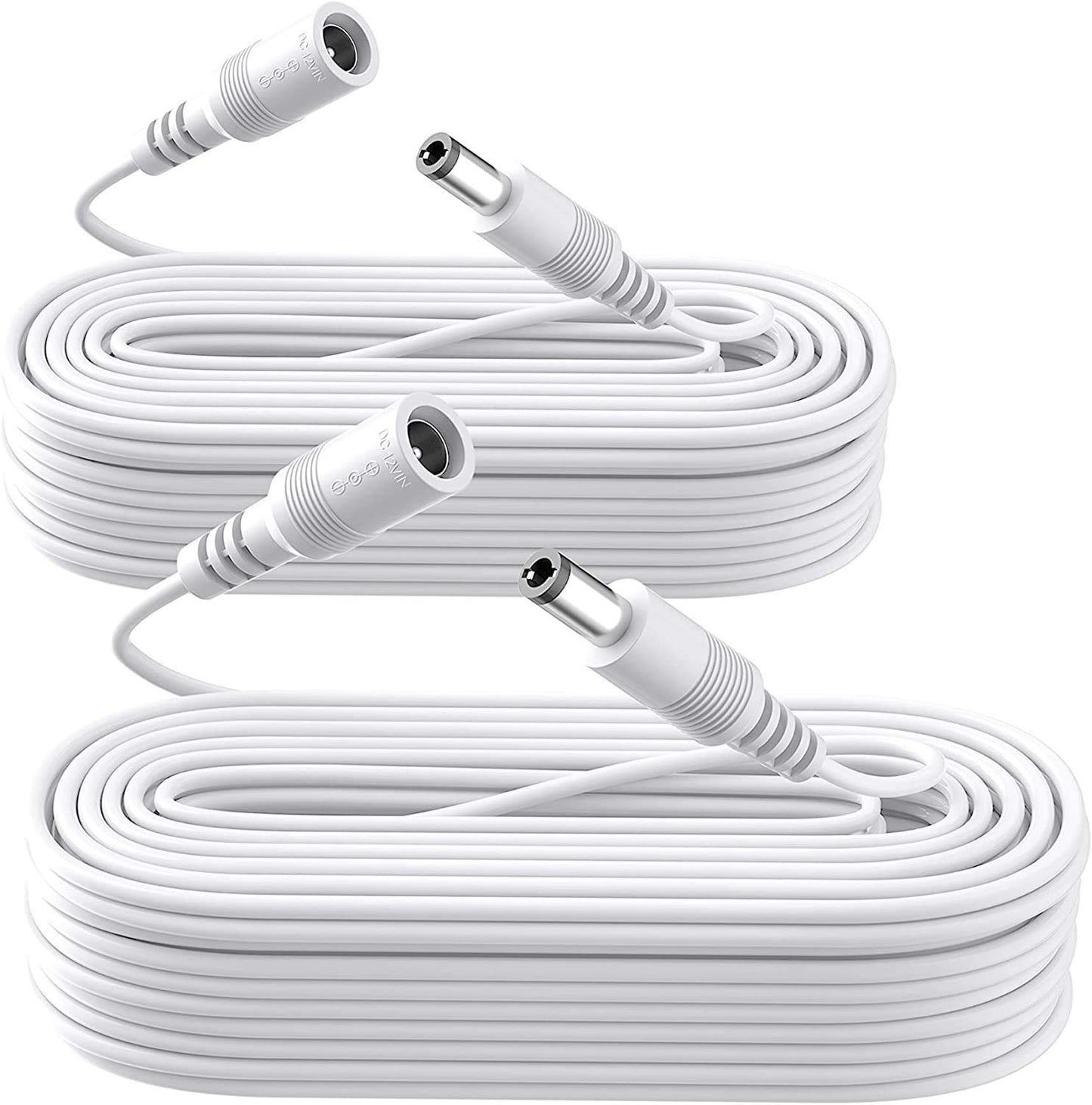 2 Pack 33ft 10M Power Extension Cable, 2PCS DC 12V 2.1mm x 5.5mm Power Adapter Extension Cord, Compatible with 12V DC Power Supply Adapter or Wall Charger for CCTV Security Camera(2Pack, White)
