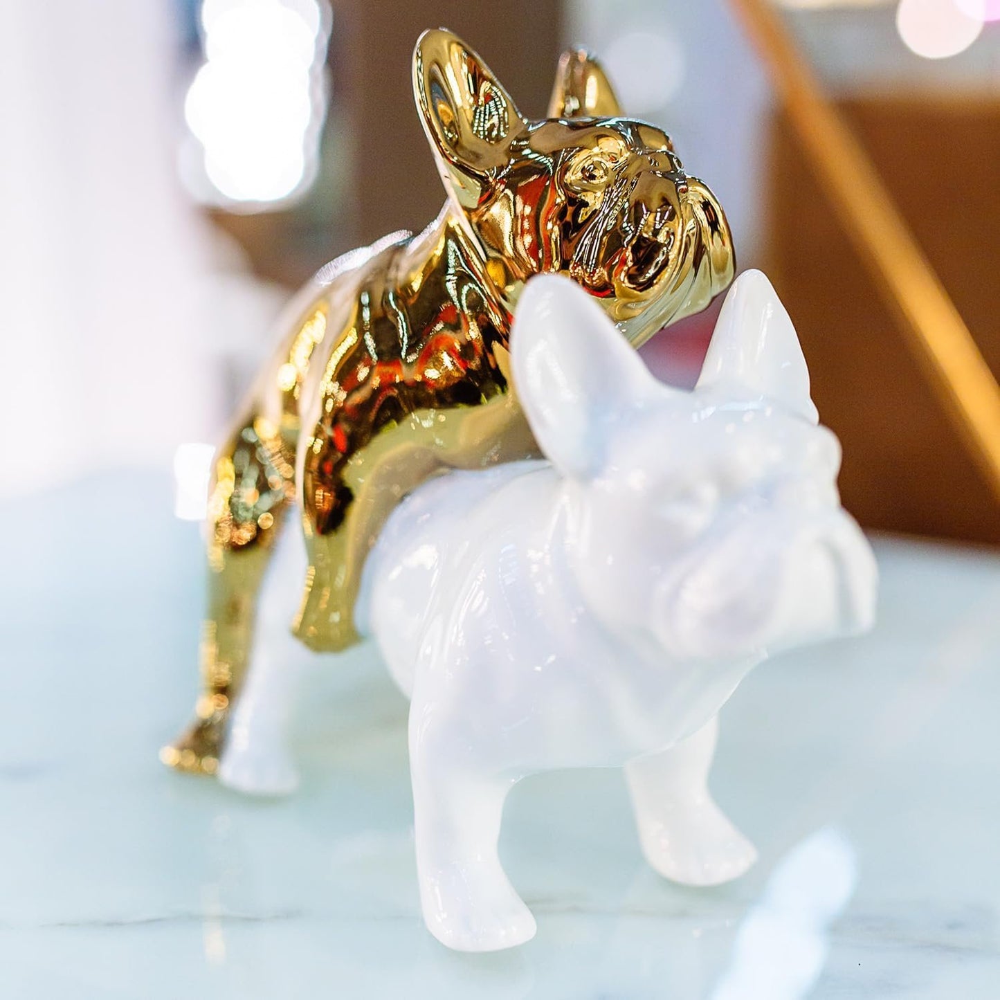 Kare Love Dogs Design Decorative Figure, Gold/White, 17 cm, Dogs, Porcelain, Funny Decorative Object