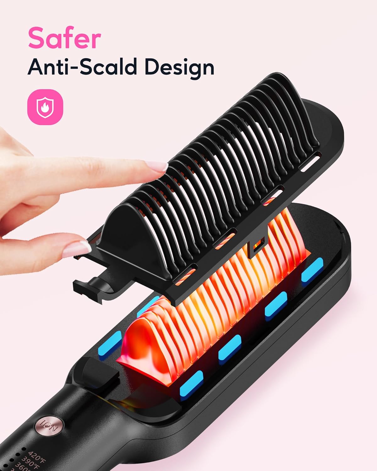 Wavytalk Hair Straightener Brush,Sleek Sweep Ionic Straightening Brush with 6 Temperature Adjust, Anti-Scald Ceramic Hair Straightener Comb Fast Heating for Home Salon, Dual Voltage, Rose Gold