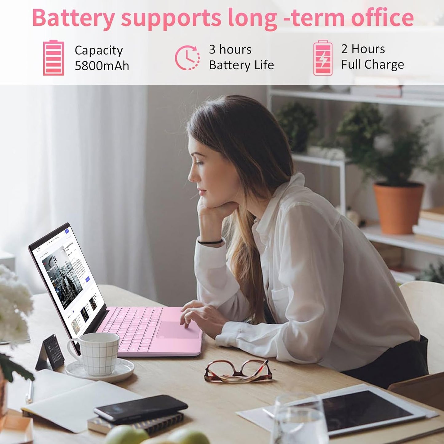 Auusda 15.6 Inch Full HD Laptop, 32GB DDR4 RAM 1TB SSD, N95 Up to 3.4GHz with Fingerprint Unlock Notebook, Cooling Fan, Webcam, Dual Speakers, Mini HDMI, Student/Business Laptop - Pink