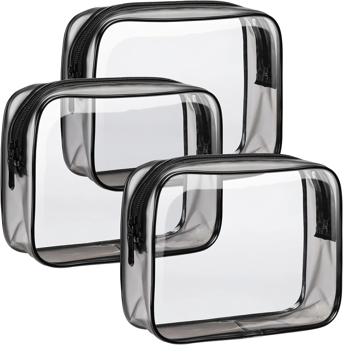 F-color 3 Pack TSA Approved Toiletry Bag - Clear Makeup Bag, Travel Cosmetic Bag for Women Men, Quart Size, Black