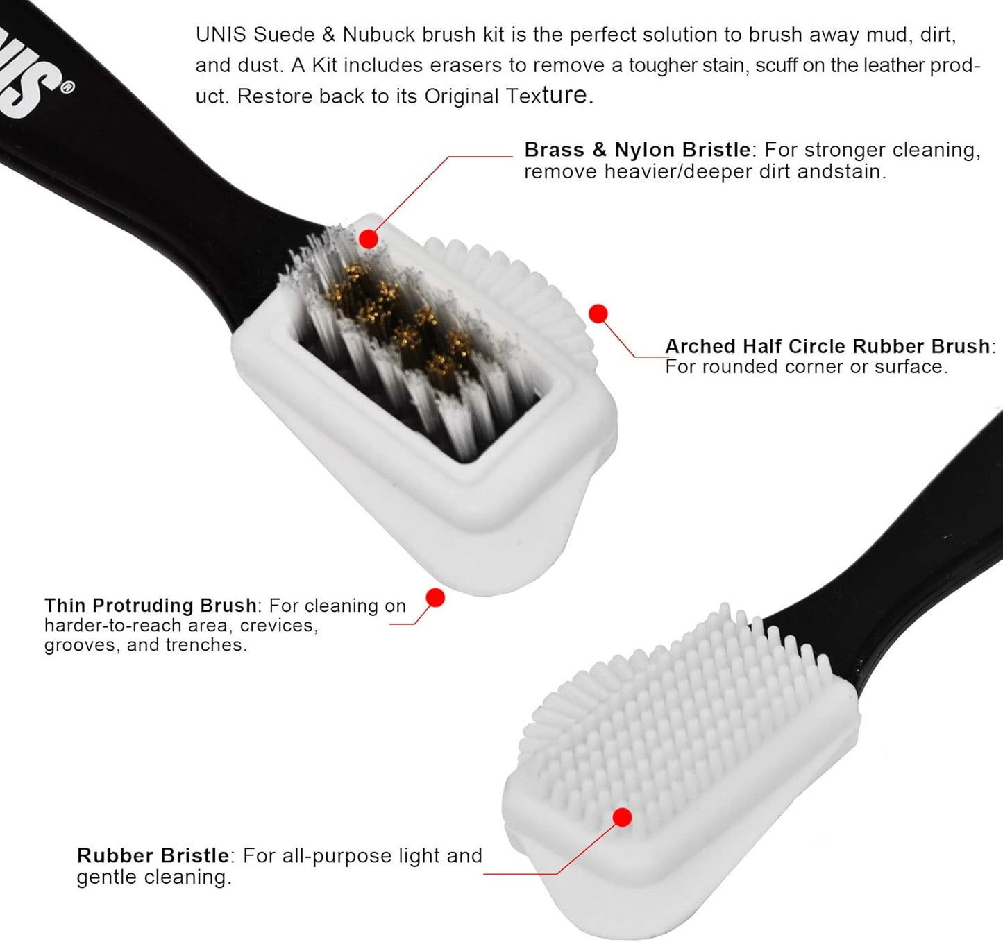 Suede & Nubuck Leather 4 Way Cleaning Caring Brush Shoe & Boots Cleaner Essential Kit with Extra 2 Erasers