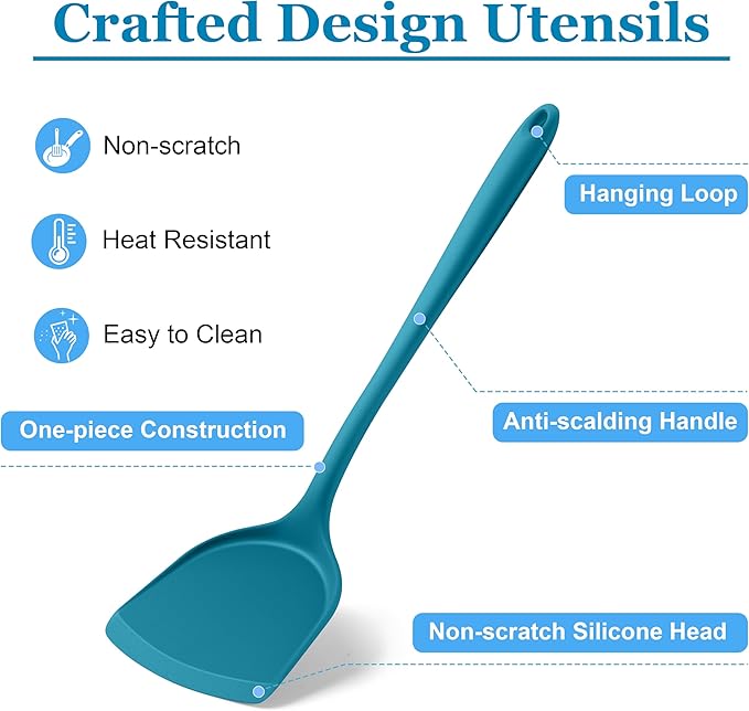 LIANYU 8Pcs Kitchen Utensils Set, Heat Resistant Cooking Utensils, Kitchen Tools Gadgets for Nonstick Cookware, Includes Silicone Spatula, Ladle, Spoon Turner, Dishwasher Safe, Blue