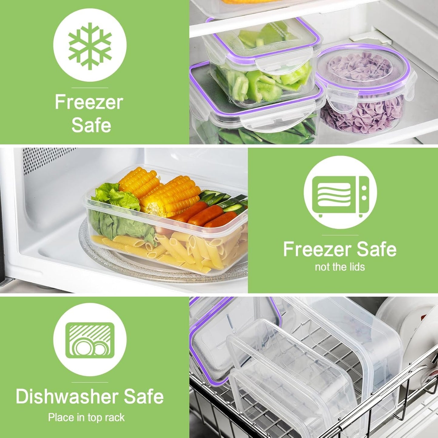 HOMBERKING 32 Pieces Food Storage Containers Set with Snap Lids (16 Lids + 16 Containers), Meal Prep Airtight Plastic Containers, BPA-Free Lunch Containers for Kitchen, Pantry, Home, Purple
