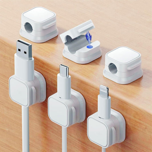Magnetic Cable Organizer 6 Pack - Essential Cable Management for Desk Accessories | Office Desk Accessories for Car, Office, Home Desktop, Wall, Night Table | USB Charger Cable Storage