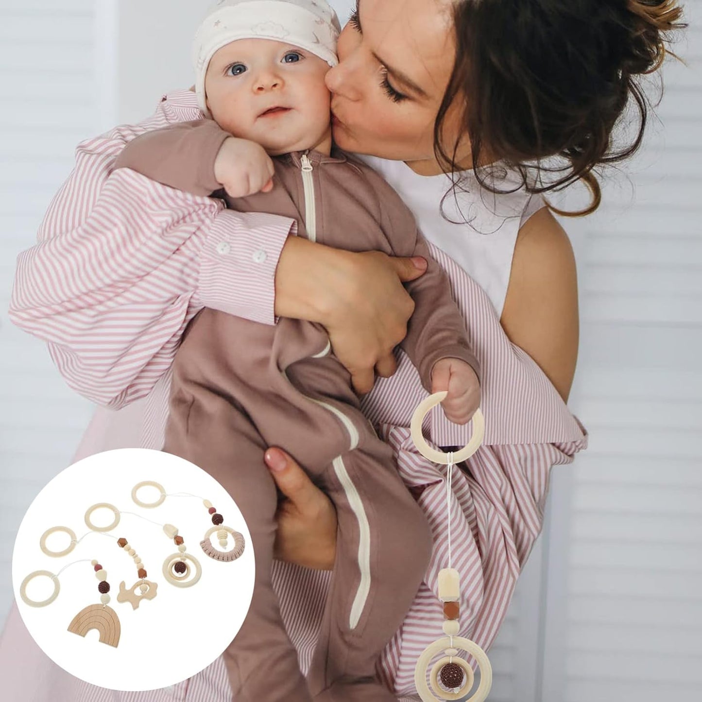 Toddmomy Wooden Baby Gym With 4Pcs Hanging Toys - Sensory Play Gym for Newborns and Toddlers - Nursery Decor