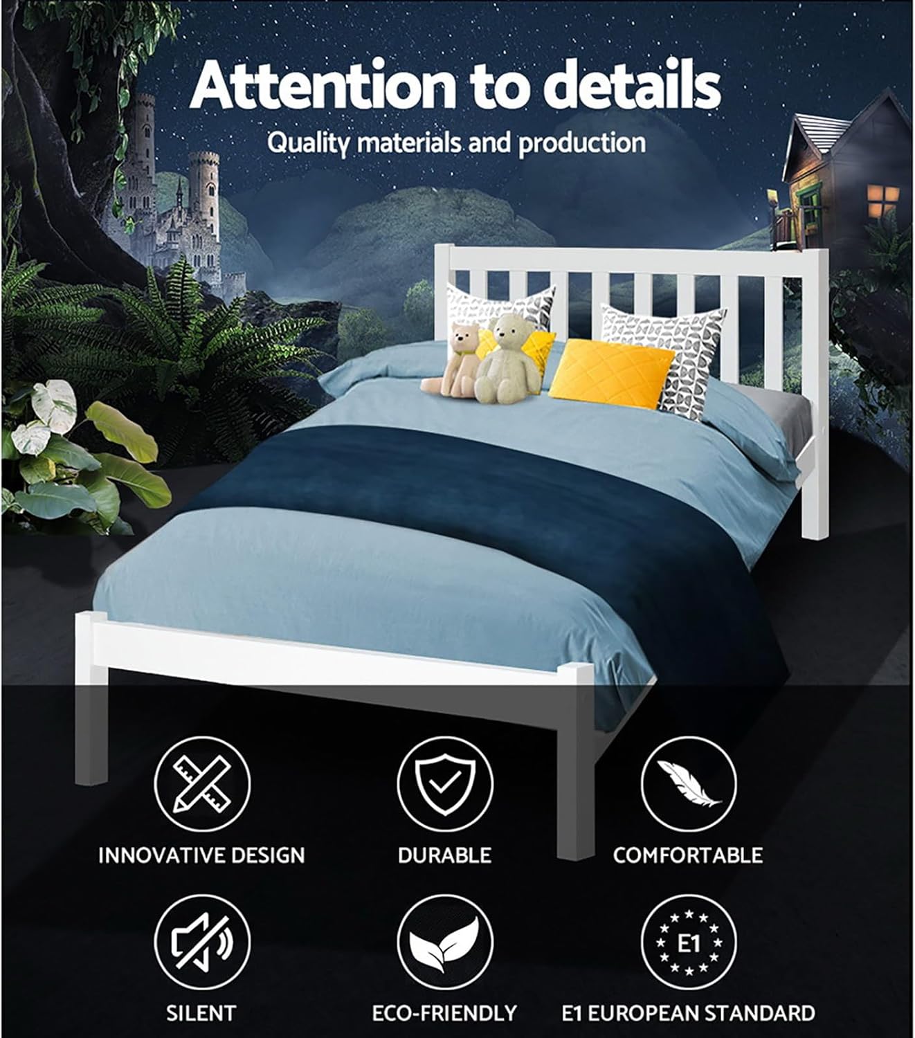Artiss King Single Bed Frame Platform Wooden Timber Frames Beds Base Bedroom Room Decor Home Furniture White for Kids, Toddler and Adult, Modern Design