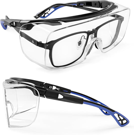 LANON Safety Glasses Over Glasses,ANSI Z87.1 Lenses with Anti-Fog & Scratch,Side Protection, High Transmission, Adjustable Protective Eyewear Goggles