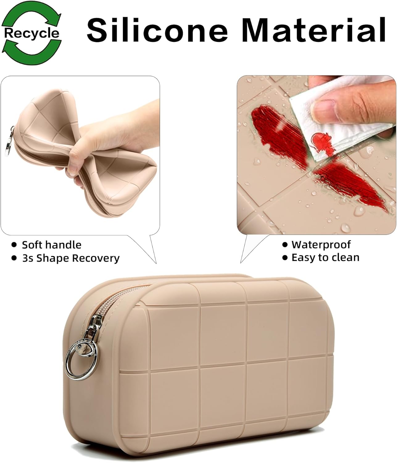 Silicone Makeup Bag Travel Cosmetic Bag Stuff Bag Makeup Pouch Cute Makeup Organizer Versatile Zipper Pouch For Women (Khaki 2)