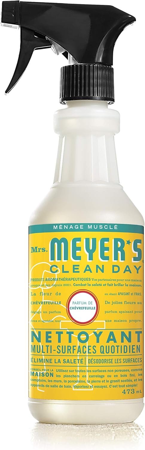 Mrs. Meyer's Clean Day Multi-Surface Cleaner Spray, All-Purpose Cleaner Solution for Countertops, Floors, Walls and More, Honeysuckle Scent, 473 ml Spray Bottle