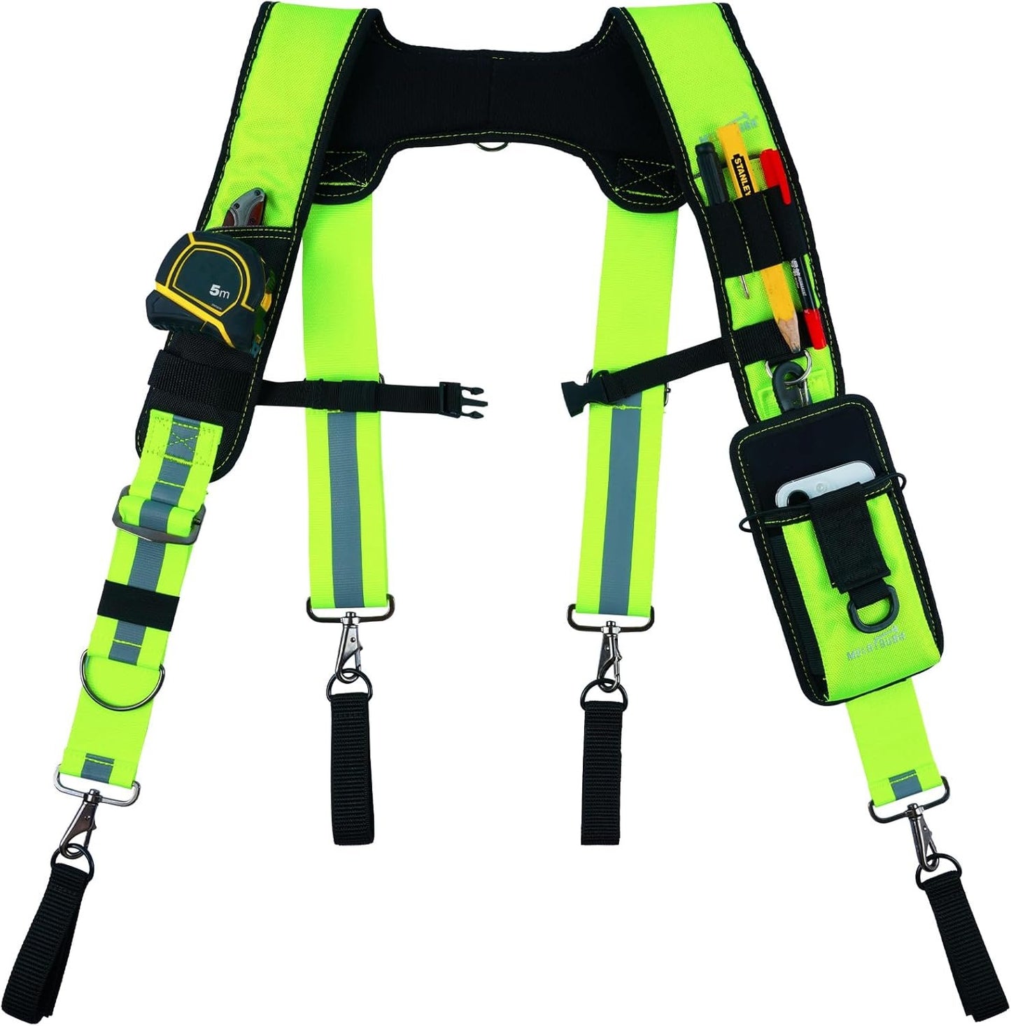 MELOTOUGH Reflective Safety Work Suspenders - Padded, Adjustable, Hi Vis Tool Belt Suspenders for Carpenter/Electrician/Roofing/Framers (High Visibility)