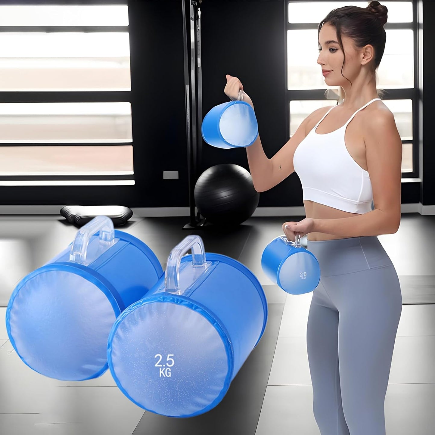 Core Strength Trainer, 2-Pack Adjustable Dumbbells, 5.51 x 5.51 x 6.3 inches, 5kg Capacity Each, Compact Musle Workout Gear, Water Filled Weights for Travel Fitness, Home, Beach