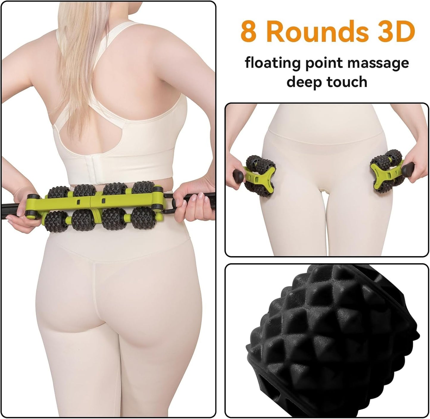 CSGGJR 8-Roller Detachable Fascia Massage Stick – Deep Tissue Massager for Back, Arms, Legs & Abdomen – Full Body Fascia Blasting Tool for Muscle Recovery, Circulation Boost & Cellulite Reduction