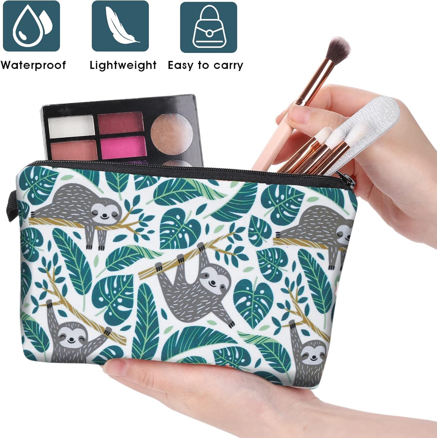 Sibba Makeup Bag Small Organizer Toiletry Cosmetics Black Mini Nylon Sunflower Make Up Pouch Zipper Back to School Accessories Teenagers Women Travel Lazy Green Bags, green, Bag Organizer