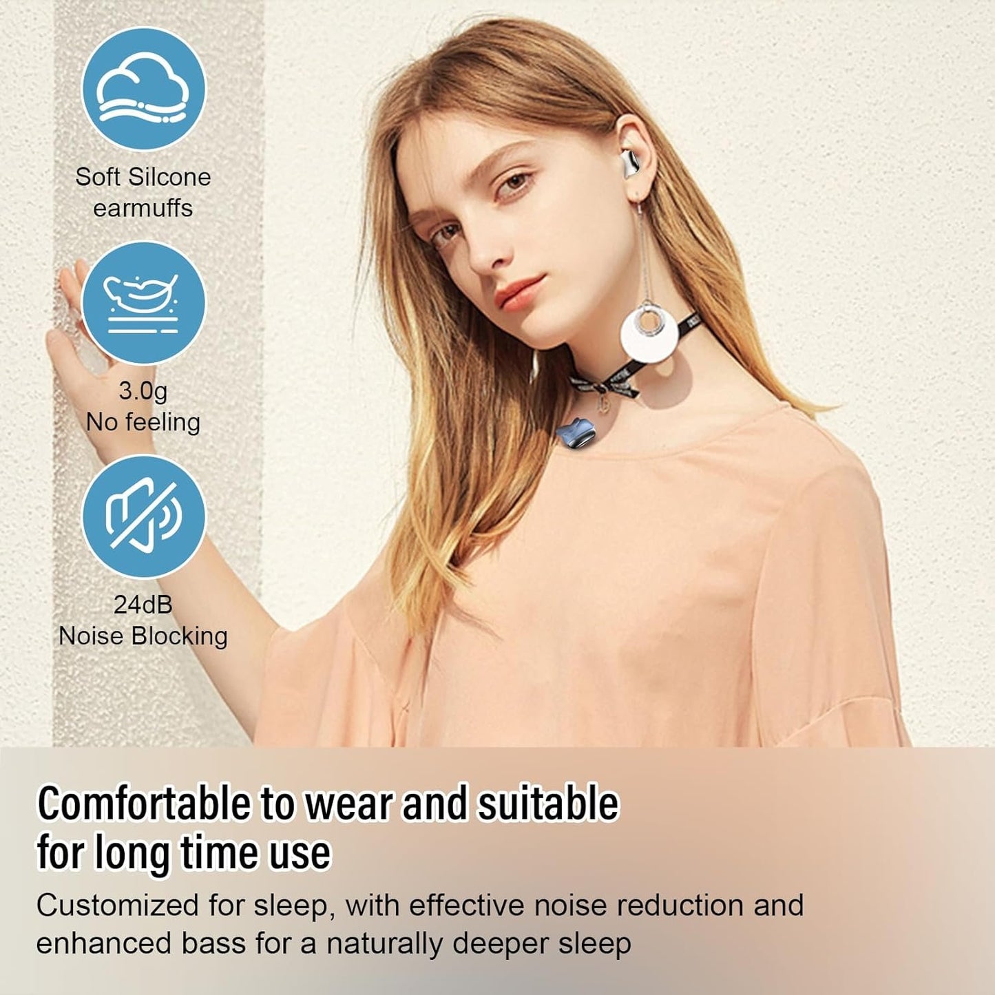 Sleep Earbuds Bluetooth 5.4 Sleep Headphones in Ear, Wireless Earbuds for Design Side Sleeper, 47H Playtime Noise Cancelling Ear Buds, Clear Calls, IPX7 Waterproof Light-Weight Earphones, Bee White