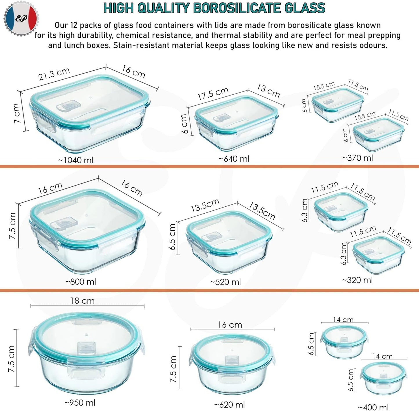 24 Pcs 12 Pack Glass Food Storage Lunch Containers Airtight Lids With Steam Vents. BPA Free Meal Prep Containers. Safe For Microwave, Dishwasher, Oven & Freezer Pantry Kitchen Storage & Organisation