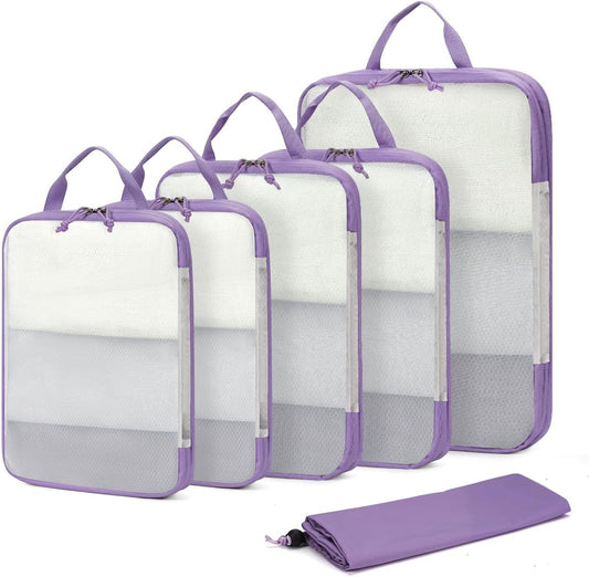 ECOHUB 6pcs Compression Packing Cubes Set for Backpack Suitcases, Expandable Travel Organiser with Shoes Bag, Ultra-resistant Packing Organiser for Carry On Luggage